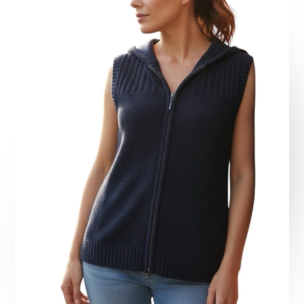 Christopher Banks Navy Sleeveless Knit Hoodie